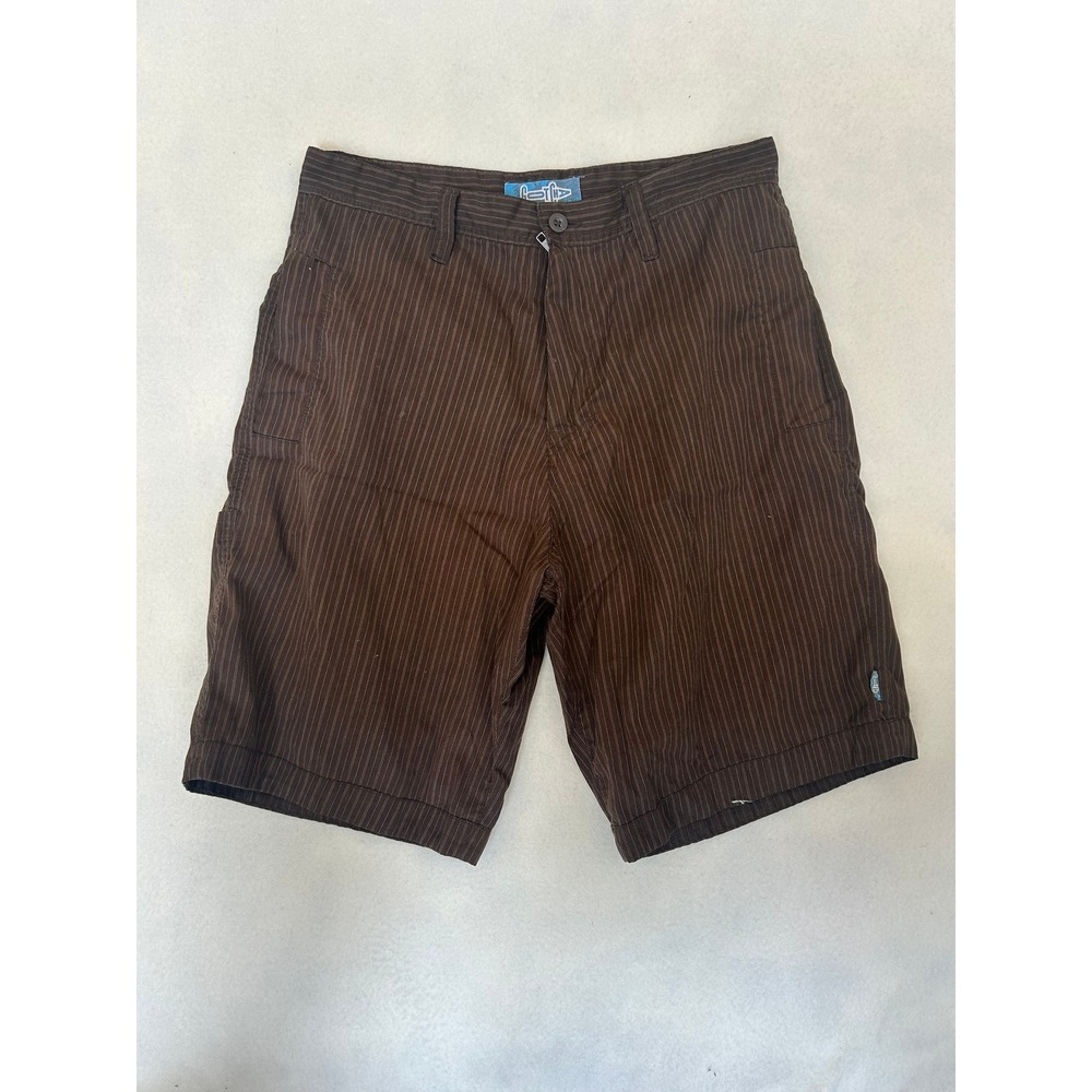 Gotcha Mens Brown Pinstripe Surf Shorts Size 33 Vintage Flat Front Casual